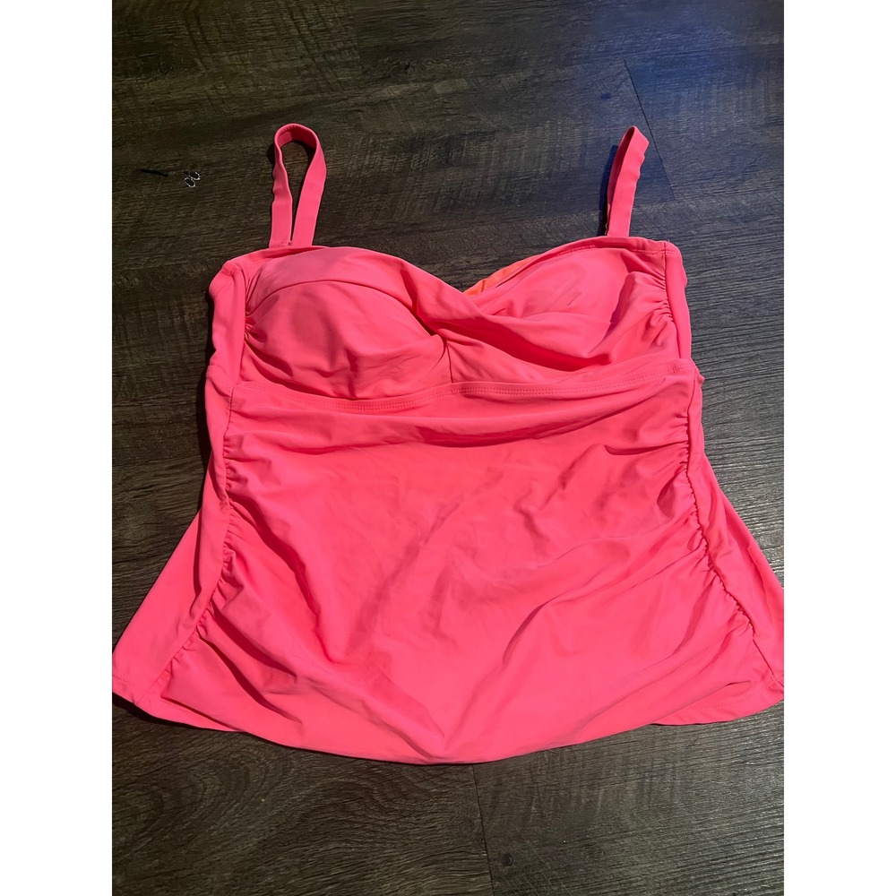Collections by Catalina Womens Tankini Top Ruched Neon Pink Size 2X